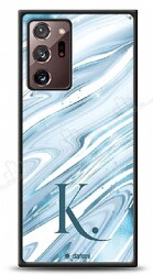 Dafoni Glossy Samsung Galaxy Note 20 Ultra Kişiye Özel Harf Simli Mavi Mermer Kılıf - Dafoni