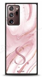 Dafoni Glossy Samsung Galaxy Note 20 Ultra Kişiye Özel Harf Simli Pembe Mermer Kılıf - Dafoni