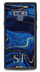 Dafoni Glossy Samsung Galaxy Note 9 Kişiye Özel Çift Harf Simli Lacivert Mermer Kılıf - Dafoni