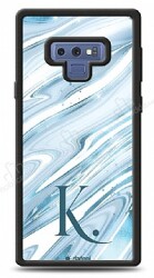 Dafoni Glossy Samsung Galaxy Note 9 Kişiye Özel Harf Simli Mavi Mermer Kılıf - Dafoni