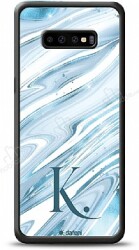 Dafoni Glossy Samsung Galaxy S10 Kişiye Özel Harf Simli Mavi Mermer Kılıf - Dafoni