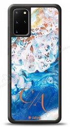 Dafoni Glossy Samsung Galaxy S20 Plus Kişiye Özel Çift Harf Simli Okyanus Mermer Kılıf - Dafoni