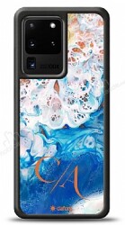 Dafoni Glossy Samsung Galaxy S20 Ultra Kişiye Özel Çift Harf Simli Okyanus Mermer Kılıf - Dafoni