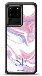 Dafoni Glossy Samsung Galaxy S20 Ultra Kişiye Özel Çift Harf Simli Pembe Mermer Kılıf - Dafoni