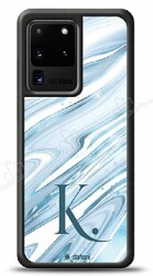 Dafoni Glossy Samsung Galaxy S20 Ultra Kişiye Özel Harf Simli Mavi Mermer Kılıf - Dafoni