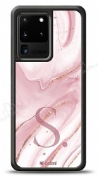 Dafoni Glossy Samsung Galaxy S20 Ultra Kişiye Özel Harf Simli Pembe Mermer Kılıf - Dafoni