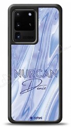 Dafoni Glossy Samsung Galaxy S20 Ultra Kişiye Özel Simli Cornflower Mermer Kılıf - Dafoni