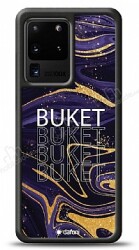 Dafoni Glossy Samsung Galaxy S20 Ultra Kişiye Özel Simli Mor Mermer Kılıf - Dafoni