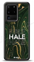 Dafoni Glossy Samsung Galaxy S20 Ultra Kişiye Özel Simli Yeşil Mermer Kılıf - Dafoni