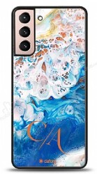Dafoni Glossy Samsung Galaxy S21 Kişiye Özel Çift Harf Simli Okyanus Mermer Kılıf - Dafoni