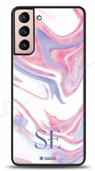 Dafoni Glossy Samsung Galaxy S21 Kişiye Özel Çift Harf Simli Pembe Mermer Kılıf - Dafoni
