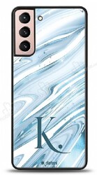 Dafoni Glossy Samsung Galaxy S21 Kişiye Özel Harf Simli Mavi Mermer Kılıf - Dafoni