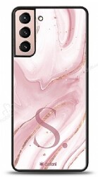 Dafoni Glossy Samsung Galaxy S21 Kişiye Özel Harf Simli Pembe Mermer Kılıf - Dafoni