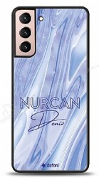 Dafoni Glossy Samsung Galaxy S21 Kişiye Özel Simli Cornflower Mermer Kılıf - Dafoni