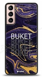 Dafoni Glossy Samsung Galaxy S21 Kişiye Özel Simli Mor Mermer Kılıf - Dafoni
