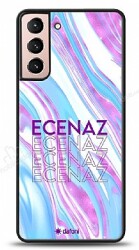 Dafoni Glossy Samsung Galaxy S21 Kişiye Özel Simli Rainbow Mermer Kılıf - Dafoni