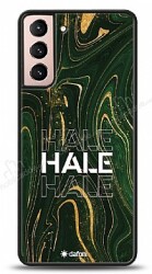 Dafoni Glossy Samsung Galaxy S21 Kişiye Özel Simli Yeşil Mermer Kılıf - Dafoni