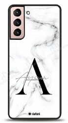 Dafoni Glossy Samsung Galaxy S21 Plus Kişiye Özel Harf İsimli White Marble Kılıf - Dafoni