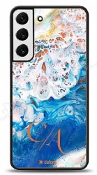 Dafoni Glossy Samsung Galaxy S22 Plus 5G Kişiye Özel Çift Harf Simli Okyanus Mermer Kılıf - Dafoni