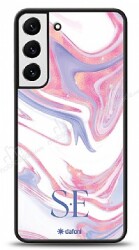Dafoni Glossy Samsung Galaxy S22 Plus 5G Kişiye Özel Çift Harf Simli Pembe Mermer Kılıf - Dafoni