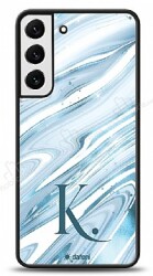 Dafoni Glossy Samsung Galaxy S22 Plus 5G Kişiye Özel Harf Simli Mavi Mermer Kılıf - Dafoni