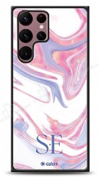 Dafoni Glossy Samsung Galaxy S22 Ultra 5G Kişiye Özel Çift Harf Simli Pembe Mermer Kılıf - Dafoni
