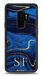 Dafoni Glossy Samsung Galaxy S9 Plus Kişiye Özel Çift Harf Simli Lacivert Mermer Kılıf - Dafoni
