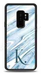 Dafoni Glossy Samsung Galaxy S9 Plus Kişiye Özel Harf Simli Mavi Mermer Kılıf - Dafoni