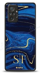 Dafoni Glossy Xiaomi Redmi Note 10 Pro Kişiye Özel Çift Harf Simli Lacivert Mermer Kılıf - Dafoni