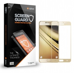 Dafoni Samsung Galaxy C5 Pro Tempered Glass Premium Full Gold Cam Ekran Koruyucu - Dafoni