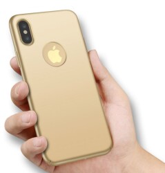 Dafoni Suede Fibre iPhone X / XS Tam Kenar Koruma Rose Gold Rubber Kılıf - 2