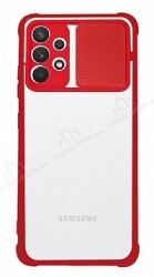 Eiroo Clear Lens Samsung Galaxy A32 4G Kırmızı Silikon Kılıf - Eiroo