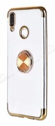 Eiroo Clear Ring Samsung Galaxy A20 / A30 Gold Kenarlı Silikon Kılıf - Eiroo
