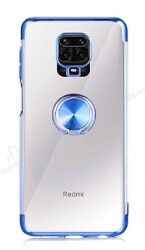 Eiroo Clear Ring Xiaomi Redmi Note 9 Pro Lacivert Kenarlı Silikon Kılıf - Eiroo