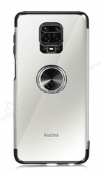 Eiroo Clear Ring Xiaomi Redmi Note 9 Pro Siyah Kenarlı Silikon Kılıf - Eiroo