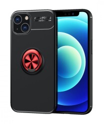 Eiroo Liquid Ring iPhone 13 Mini Standlı Siyah-Kırmızı Silikon Kılıf - Eiroo