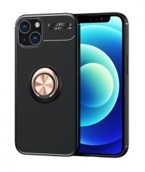 Eiroo Liquid Ring iPhone 13 Mini Standlı Siyah-Rose Gold Silikon Kılıf - Eiroo