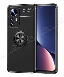 Eiroo Liquid Ring Xiaomi 12 Pro Standlı Siyah Silikon Kılıf - Eiroo