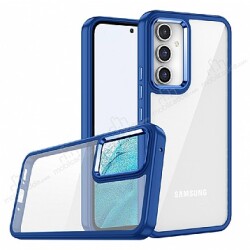 Eiroo Luxe Samsung Galaxy A54 Silikon Kenarlı Lacivert Rubber Kılıf - Eiroo