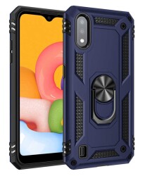 Eiroo Magnet Ring Samsung Galaxy A01 Ultra Koruma Lacivert Kılıf - Eiroo