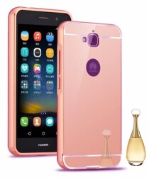 Eiroo Mirror Huawei Y6 Pro Metal Kenarlı Aynalı Rose Gold Rubber Kılıf - Eiroo