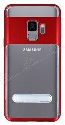 Eiroo Mixx Hybrid Samsung Galaxy S9 Kırmızı Kenarlı Standlı Silikon Kılıf - Eiroo
