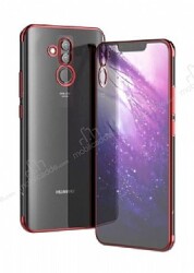 Eiroo Radiant Huawei Mate 20 Lite Kırmızı Kenarlı Şeffaf Silikon Kılıf - Eiroo