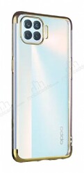 Eiroo Radiant Oppo Reno4 Lite Gold Kenarlı Şeffaf Silikon Kılıf - Eiroo