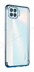 Eiroo Radiant Oppo Reno4 Lite Lacivert Kenarlı Şeffaf Silikon Kılıf - Eiroo