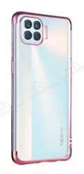 Eiroo Radiant Oppo Reno4 Lite Rose Gold Kenarlı Şeffaf Silikon Kılıf - Eiroo