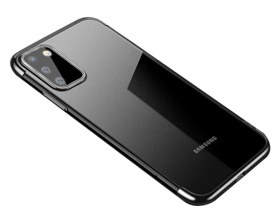Eiroo Radiant Samsung Galaxy A41 Silver Kenarlı Şeffaf Silikon Kılıf - Eiroo