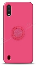 Eiroo Ring Color Samsung Galaxy A01 Yüzük Tutuculu Pembe Silikon Kılıf - Eiroo