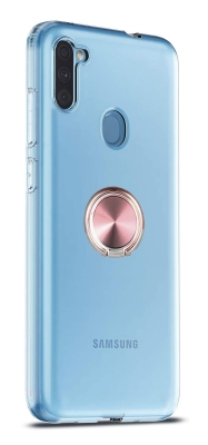 Eiroo Ring Crystal Samsung Galaxy A11 Rose Gold Yüzüklü Silikon Kılıf - Eiroo
