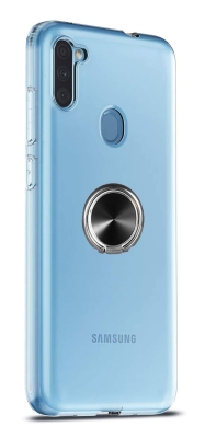 Eiroo Ring Crystal Samsung Galaxy A11 Siyah Yüzüklü Silikon Kılıf - Eiroo